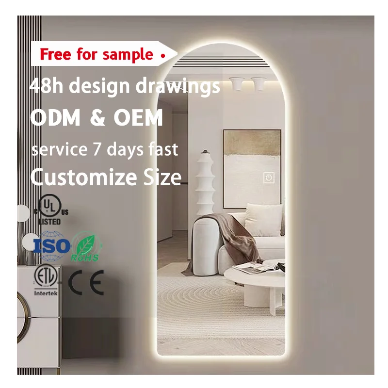 Factory Direct Sell Contemporary Shape Arched Led Full Length Edge Frameless Light Full Body LED Mirror