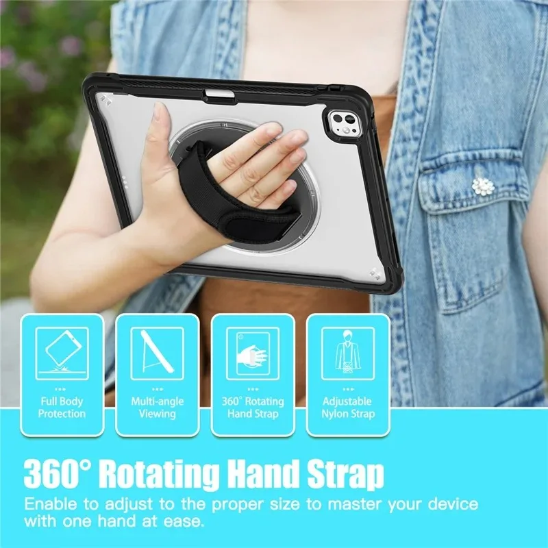 product for ipad pro 13 2025  2024 case stand pctpusilicone  anti fall stable stand with rotating hand strap double layer design-4