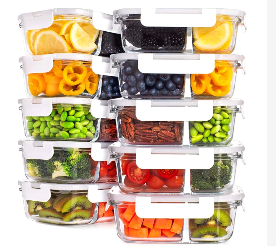 Minimalist Kitchen Food Storage Container Set 10 Piece Transparent Glass Organizers with Lids Safe Accessory