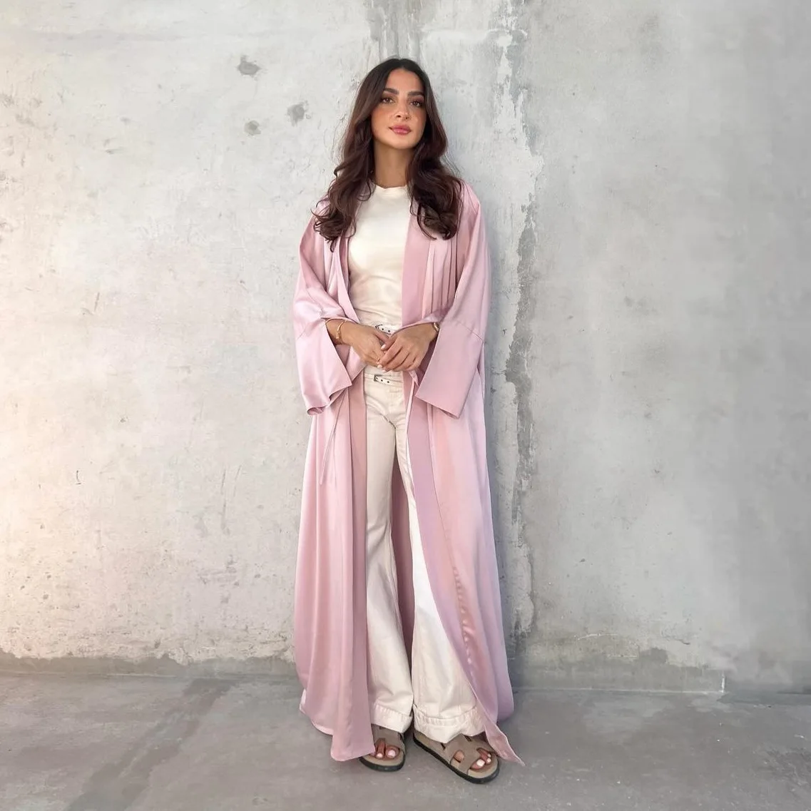 satin abaya slip dress Short-Sleeved Satin Abaya Slip Dress