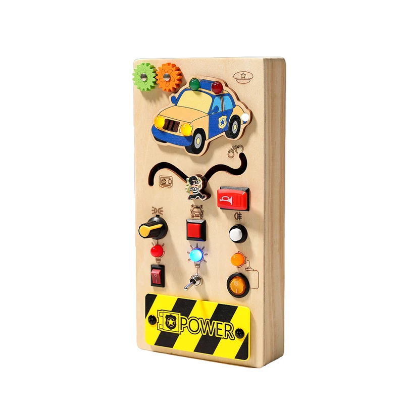 Led Light Montessori Busy Board with Police Car Wooden Sensory Educational Toys for Toddlers 3-6 Years juguetes para nios