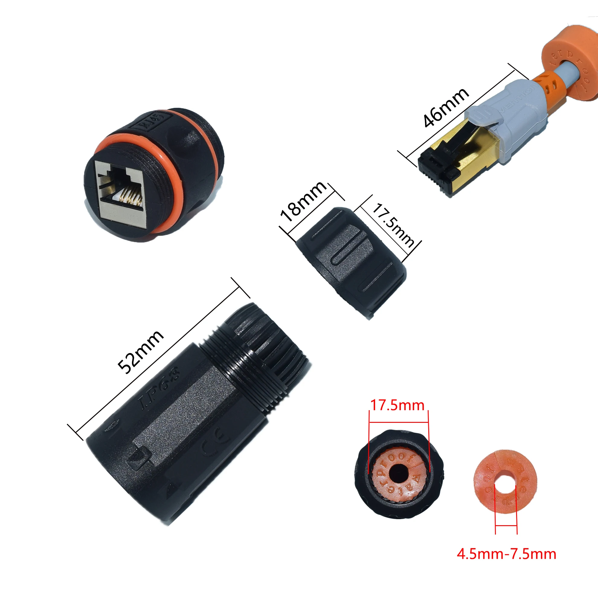 Lonlonty M20 Connettore per Pannello RJ45, IP68 Impermeabile, Cat6A