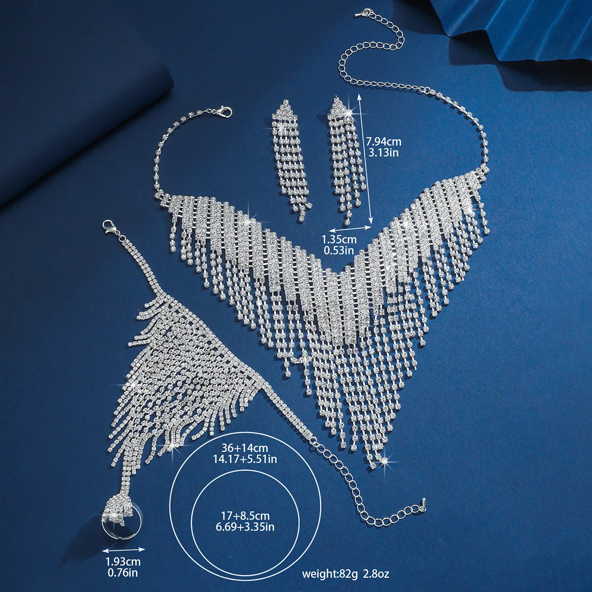 Luxurious Bridal Jewelry Set: Necklace, Earrings & Chain