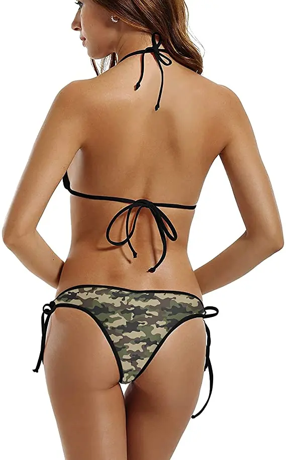 Custom Logo Summer Triangle Two Piece Camo Bikini Swimwear Women Bathing Suits 2021
