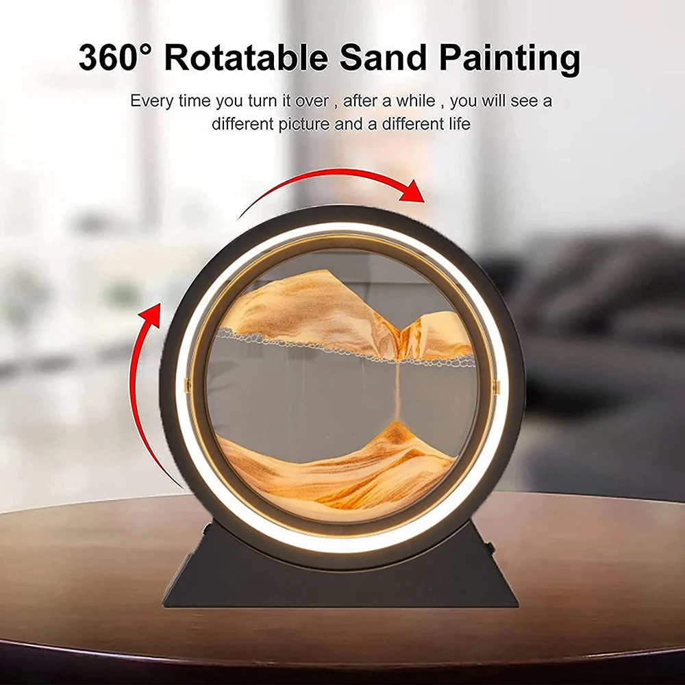 Hot New Colorful 360 Rotation Hourglass Quick Sand Bedside Table Light Remote Control USB Rechargeable LED 3D Quicksand Art Lamp