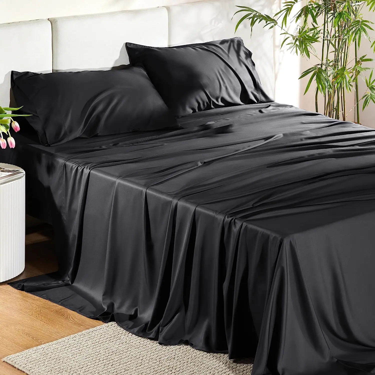 Modern Style Queen Size Bedding Set 100% Solid Bamboo Woven Simple Style with 500TC Bamboo Fiber Filling