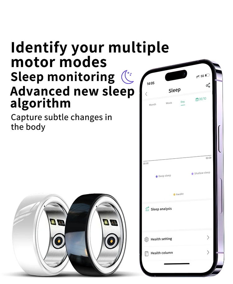 Smart Rings with Health Sleep Monitor Fitness Tracker Heart Rate Blood Oxygen Blood Pressure Test Smart Finger Ring