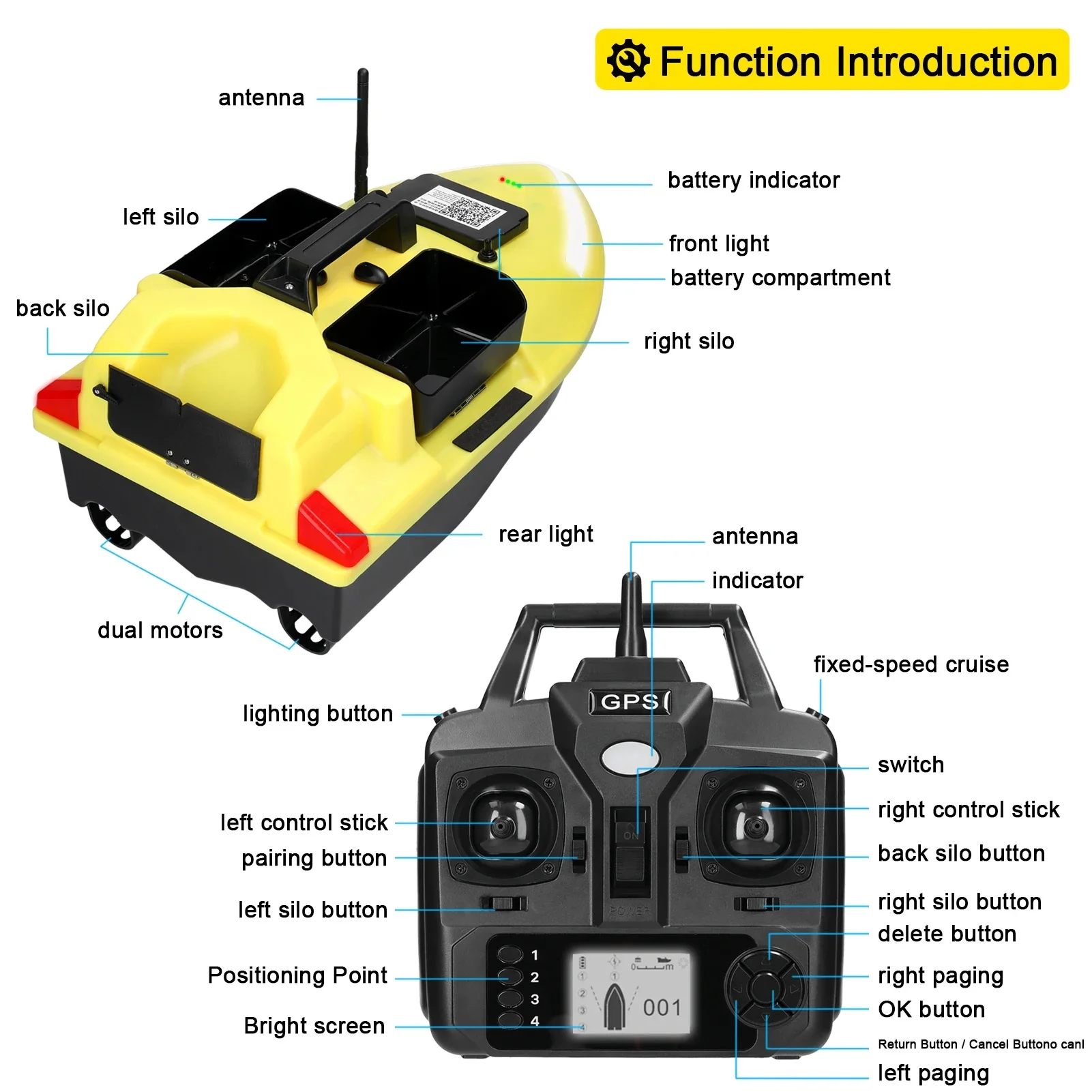 Flytec V020 Bait Boat GPS Fishing Bait Boat 500M With 3 Bait Tanks Fish Finder 2KG Loading Automatic Cruise/Return Fishing Boat