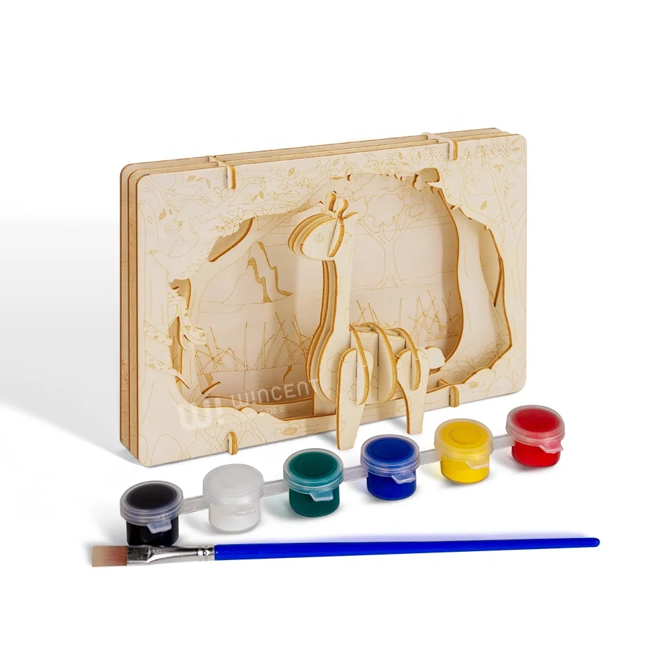 Wincent Original Design Paper Theater Wood Style Animal Mini Puzzle 3D Puzzles Children Wooden 3d Puzzle Gift for Kids