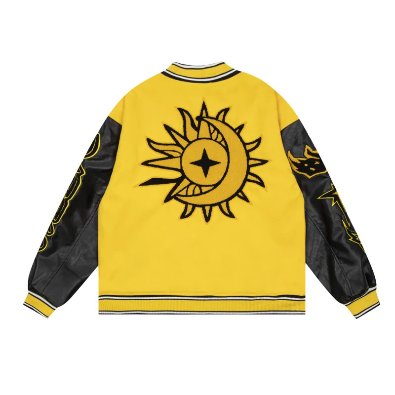 High Quality Men Chenille Embroidery Leather Sleeves Custom Baseball Letterman Varsity Jacket_voghion.com