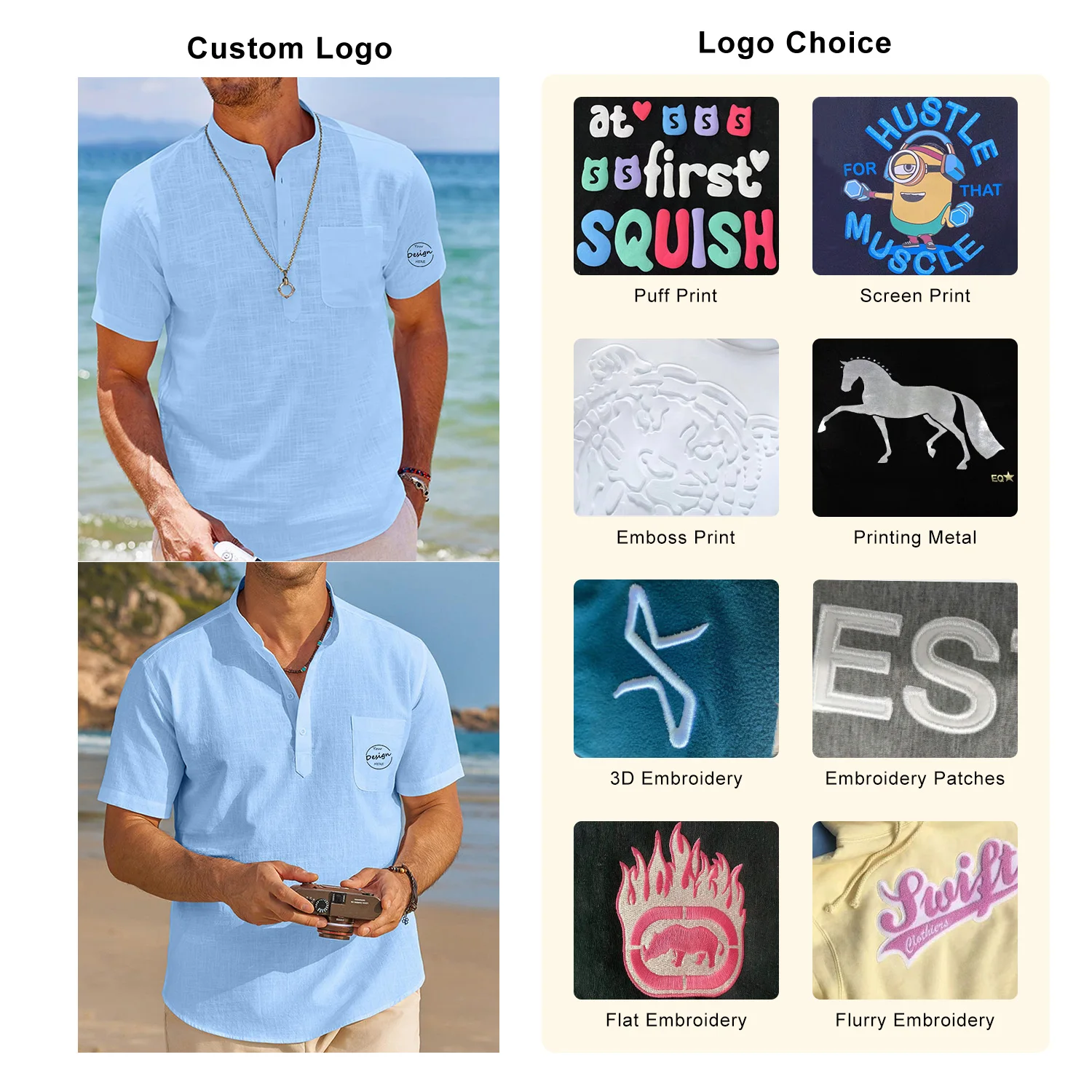 Wholesale 100% Cotton Linen Men Henrly Collar Basic Tee Shirt Casual Breathable Gym Workout T Shirt for Men High Quality Brand