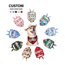 Customised Logo Printed Cotton Dog Bandanas Plaid Pet Scarf for Small Large Dogs Washable for Spring Use-for Summer Winter