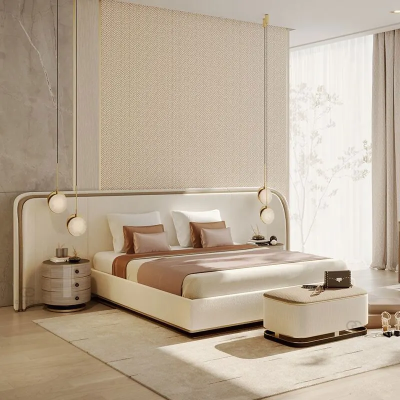 Italian Light Luxury Cloth Double Bed Net Red Designer Furniture Creative Modern Minimalist Bedroom Villa Bed