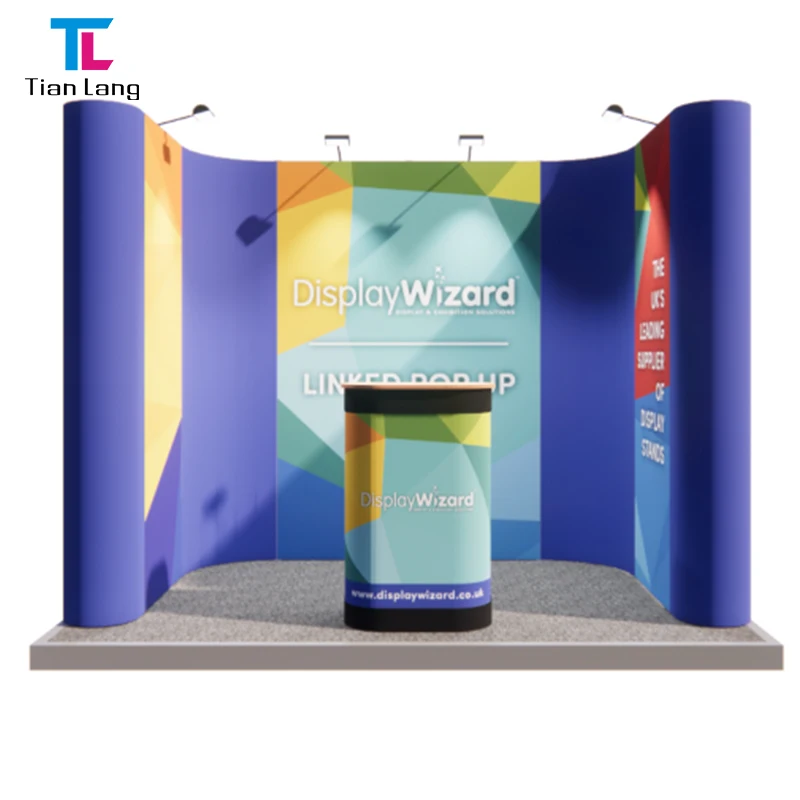 עמדת רקע מתוחה עם מסגרת צינורות אלומיניום Tian Lang בגודל 10x10 רגל, מתאימה לתערוכות ועמדות מסחר.