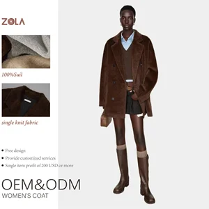 Women's Suri Alpaca Classic Double-Breasted Short Winter Coat Polyester Lining