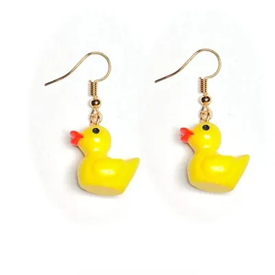 Yellow Rubber Duck Earring, Miniature Rubber Ducky Dangles, Kawaii, Cute, Animal Earrings