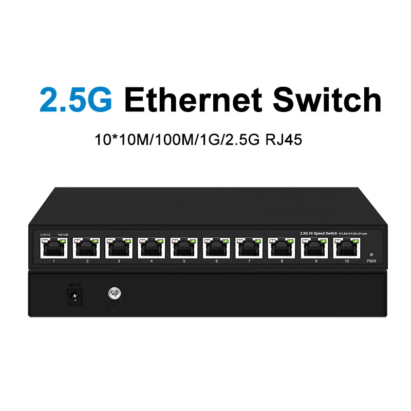 10 RJ45 Port 2.5G Switch 100/1000/2500Mbps 802.3AF/AT/BT Unmanaged Network POE Switch details