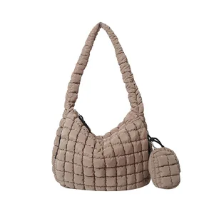 Puffer Tote Bag for Women Initial Tote Bags Quilted Large Carryall Puffy Cross-body Bag Handbags