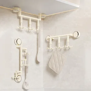 Single-Tier Plastic Kitchen Storage Shelf Rotating Hook Six-Claw Spatula Spoon Hanger Punching Household Suction Cup