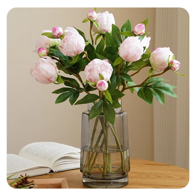 Artificial Peony Plant Flower Bouquet 2 Head Silk Peony for Floral Arrangement Ornament Peony Flower for Home Table Indoor Decor