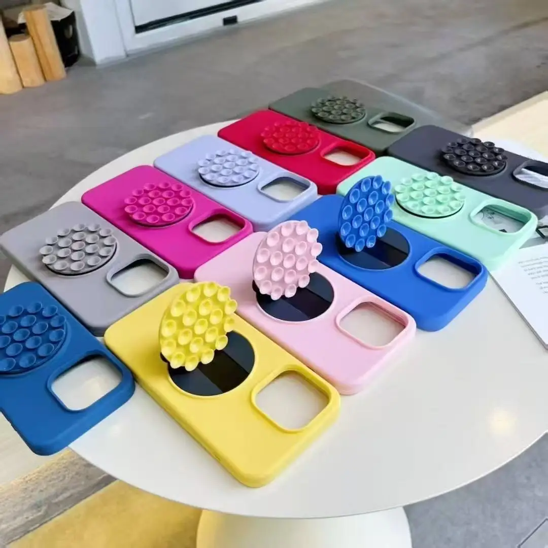 For iPhone 16 17 Pro Max Silicone Suction Cup Metal Holder Multi Functional Phone Back Adhesive Folding Phone Case Stand