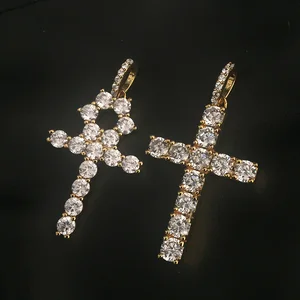 Wholesale Gold Plated Bling Zircon Diamond Hip Hop Cross Pendant Necklace Brass Jewelry for Party Occasions