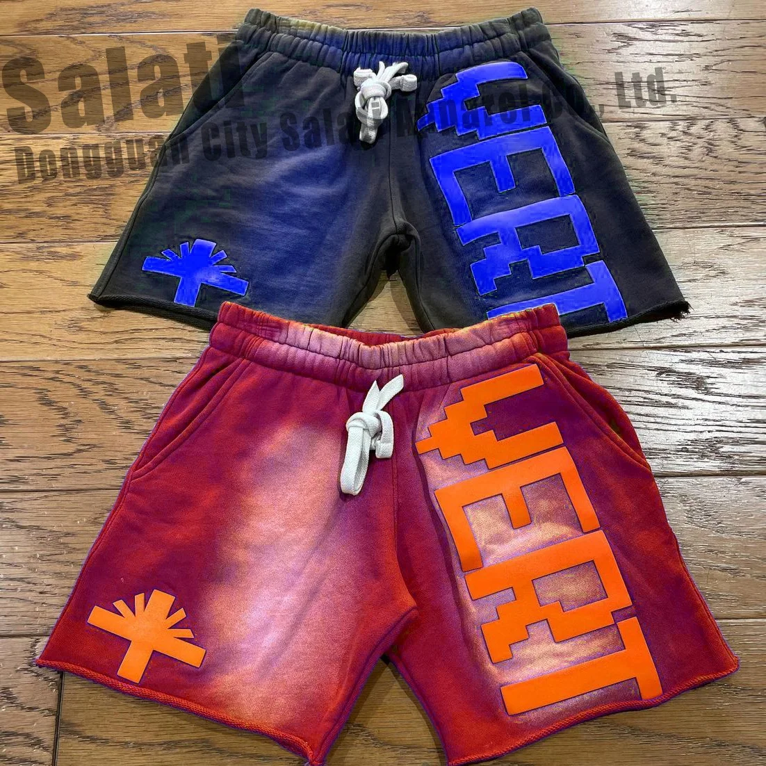 Custom Cotton Shorts Unisex Raw Hem Oversized Drawstring Summer Streetwear Faded Vintage Puff Print Acid Wash Sweat Shorts Men gallery 3