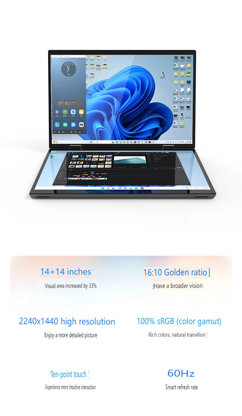 14 Inch + 14 Inch Dual Screen Touch Screen Yoga Laptop 2k Screen With