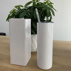 Бесплатная доставка со склада в США 20 унций 20 унций самодельные двойные стенки из нержавеющей стали тонкие прямые белые чашки сублимационные заготовки стакан