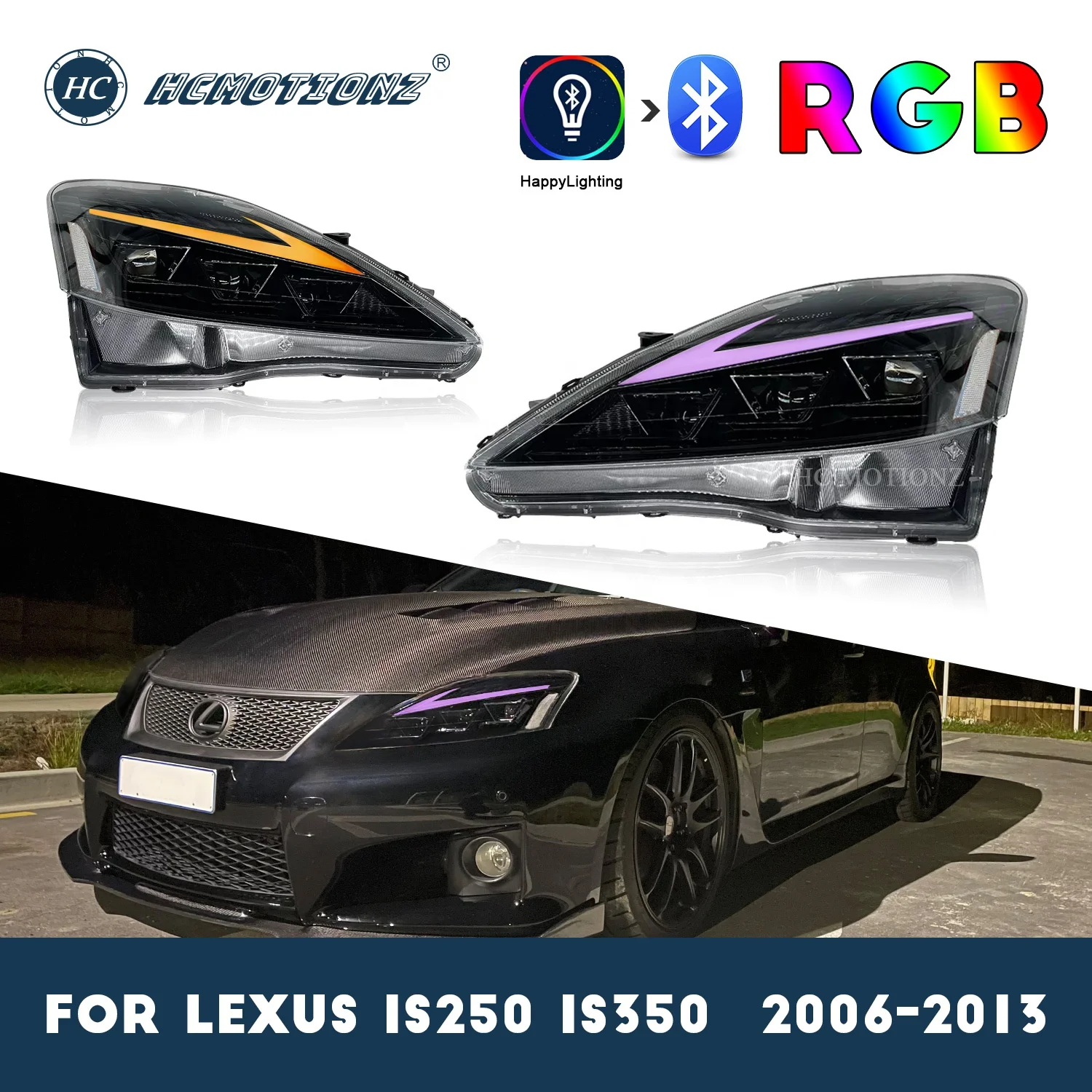Hcmotion RGB Dazzle DRL Start Animation LED Headlights for Lexus IS250
