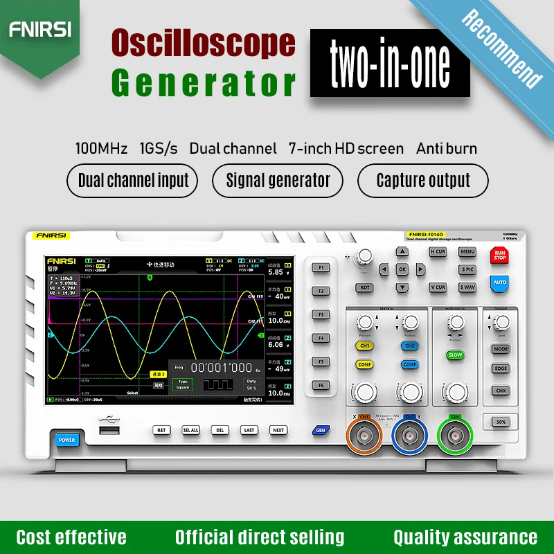 Fnirsi 1014d Digital Oscilloscope Real Time Sample Rate 100mhz 2channels 1gsa/s Usb Host and Device Connectivity 7 Inch