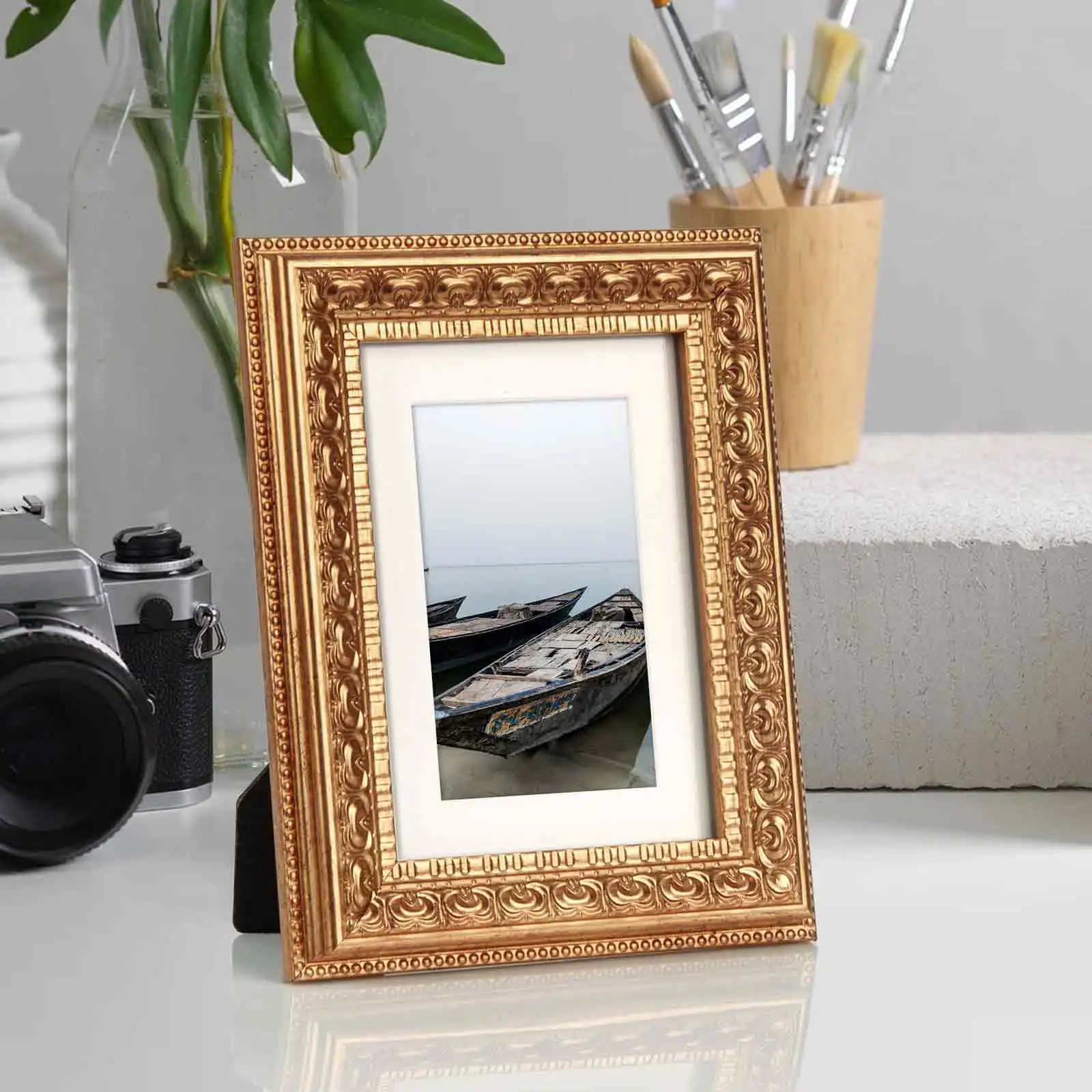 5 X 7 Tabletop Or Wall Display Real Glass Front Bronzed Gold Ornate