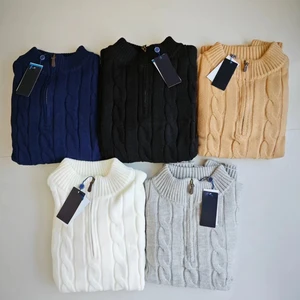 Real Photo Autumn and Winter Knitted Sweater for Men and Women Couple Stand Collar Embroidered Half Zipper Sweater for Men