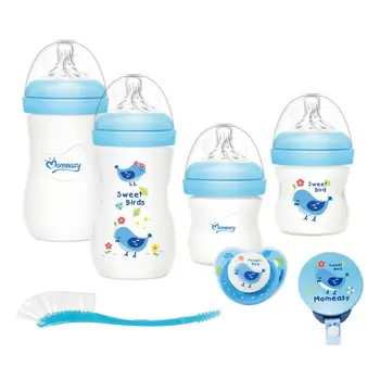 Custom momeasy Wide Neck Baby Feeding Bottles Gift Set Pink Blue PP Newborn Babies Bottles