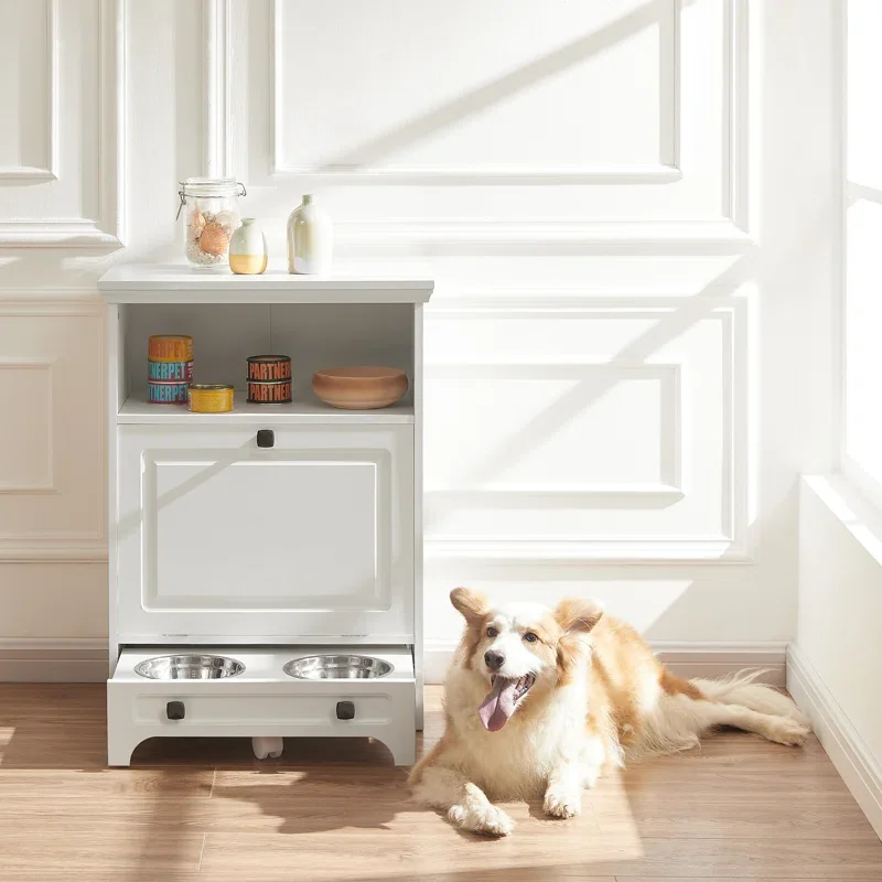 Pet Food White Farmhouse Modern Furniture Pet Feeder Station