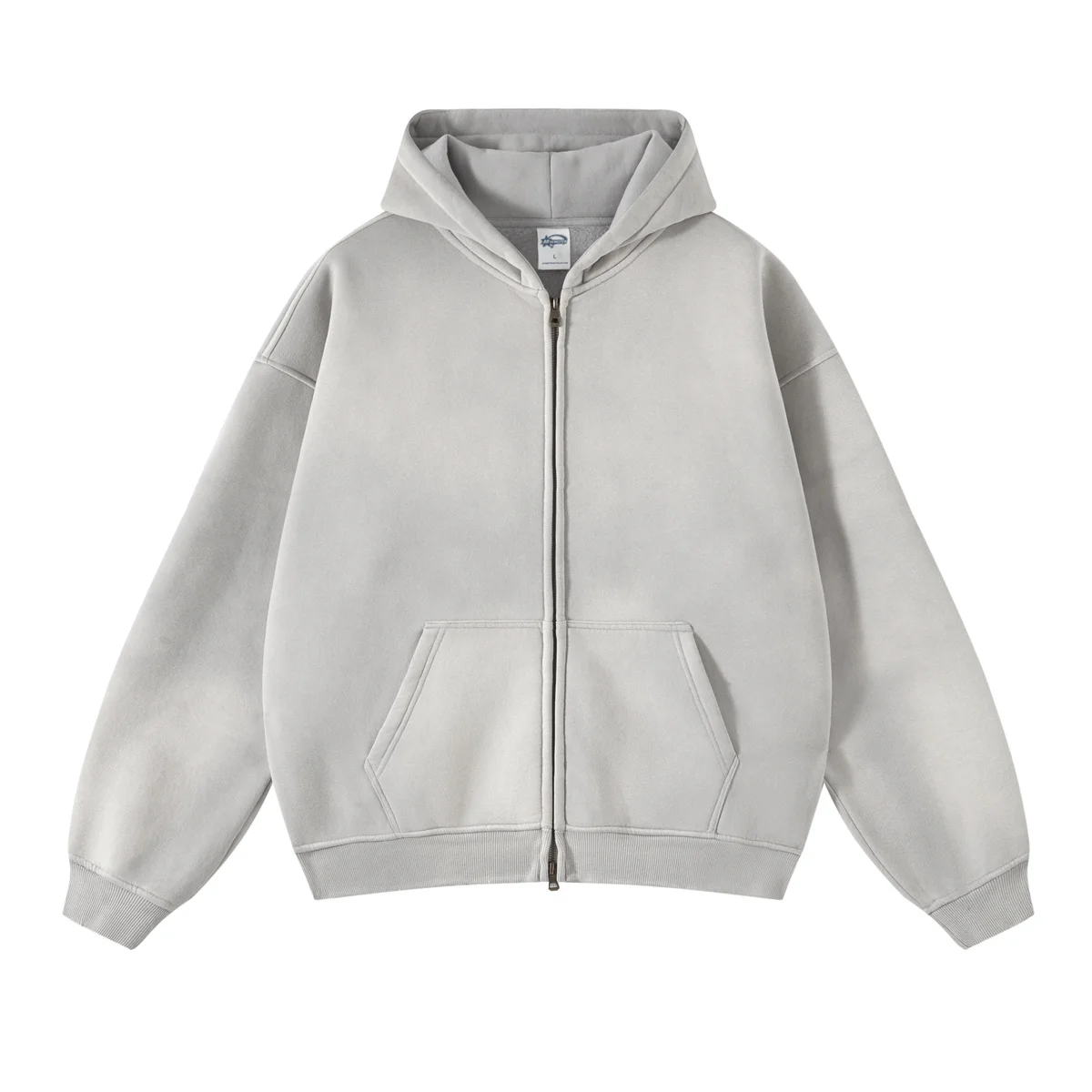 Vintage Acid Stone Wash Pull-Zip Hooded Sweatshirt Zipper