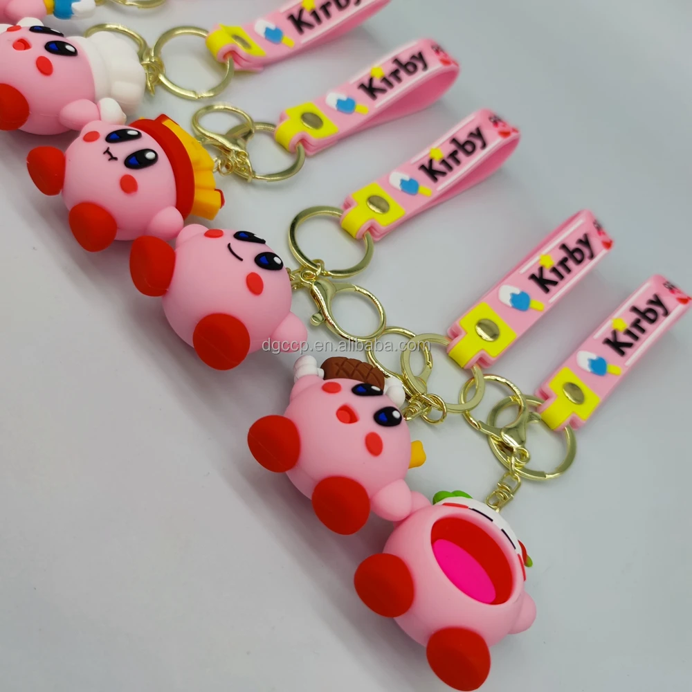 New 7 Design Factory Outlet Japanese Games Kirbies Keychain 3d Pvc Rubber Key Chain Kirbys Keychain