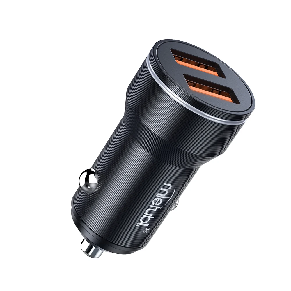 High-Speed Dual-Port USB Aluminum alloy 2.4A Dual U Aluminum Alloy Car Charger Fast USB Charging Mobile Cell Phone Car Charger