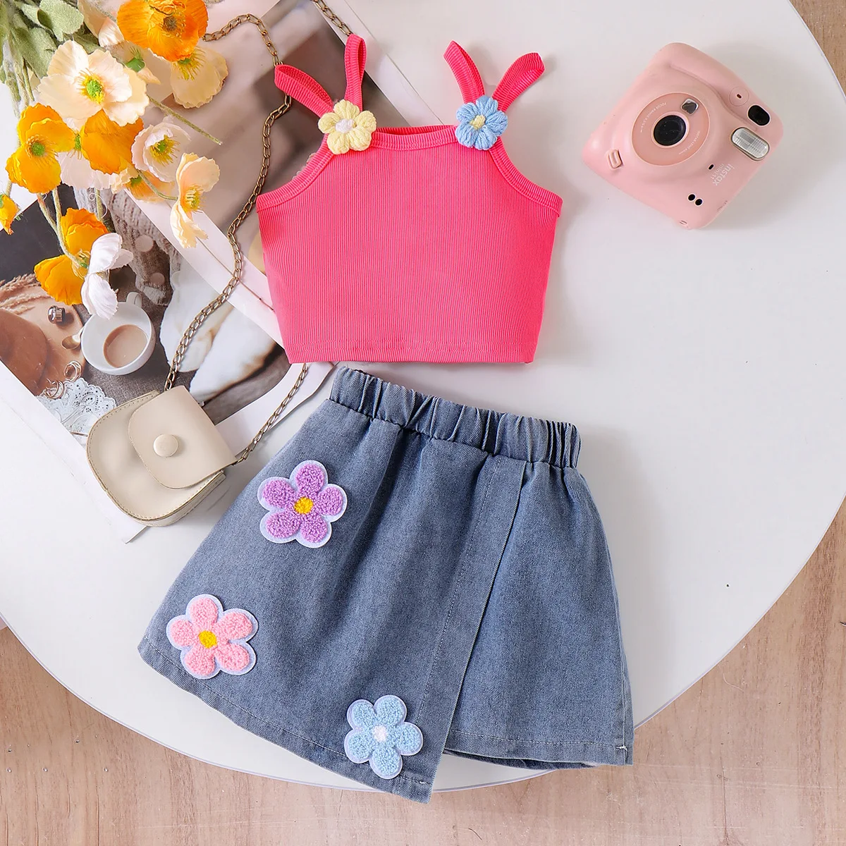 Toddler Girls Denim Mini Skirt Crop Top Set 2-7 Years