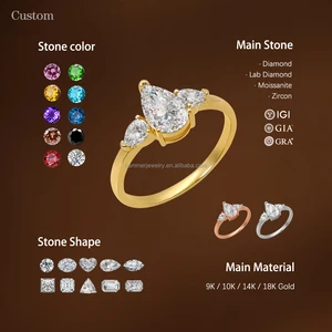 14K Solid Gold Women's Ring with Moissanite Classic Geometric Style Prong Setting Trendy  Jewelry  Certified OEM