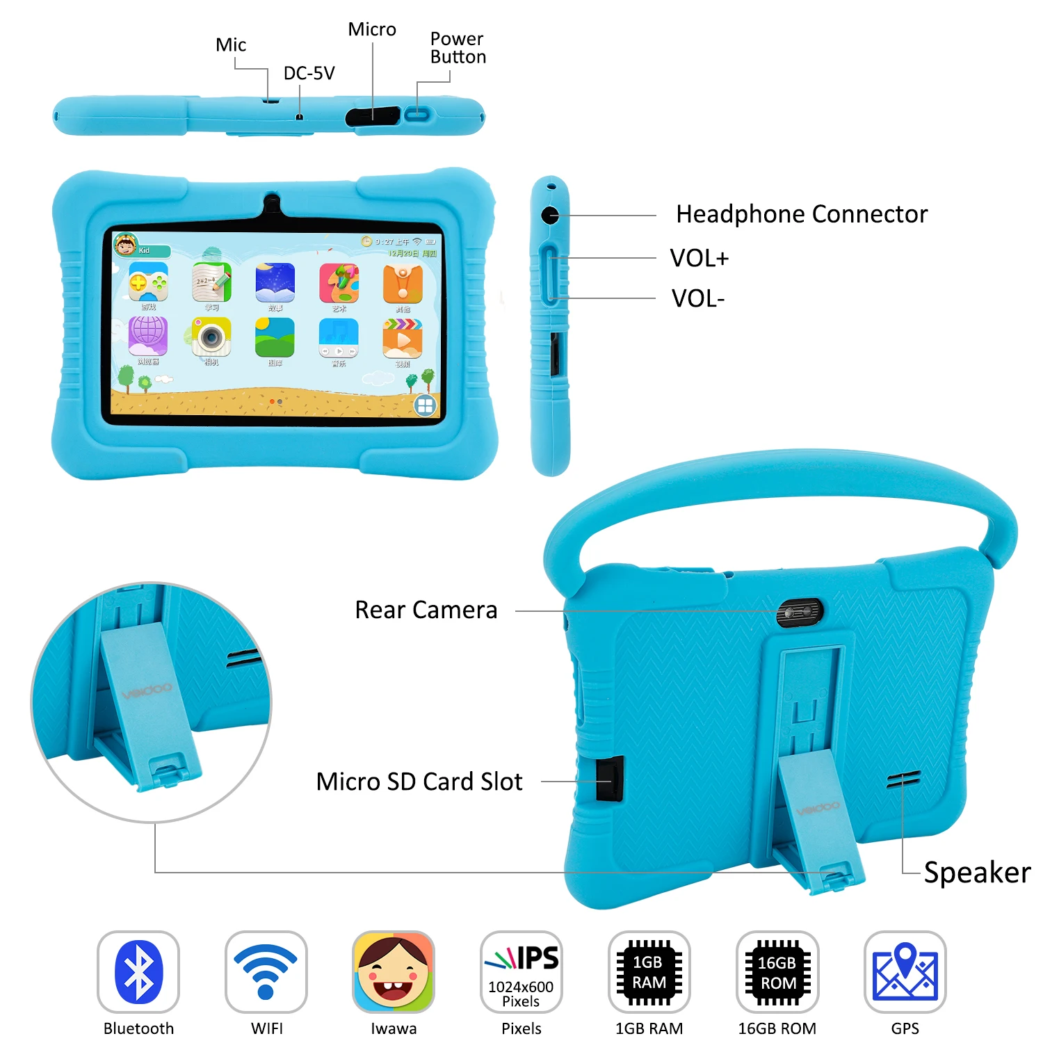 Popular New Design 7 Inch Android Tablette Learning Kids Tablet Pc Wifi BT Baby Pad Android Tablet