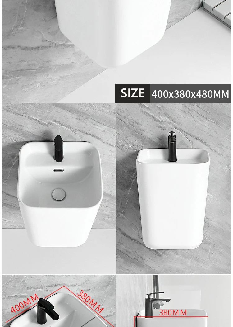 European style square modern design bathroom wall mount ceramic sanitary ware wash basin wall hung basin sink details