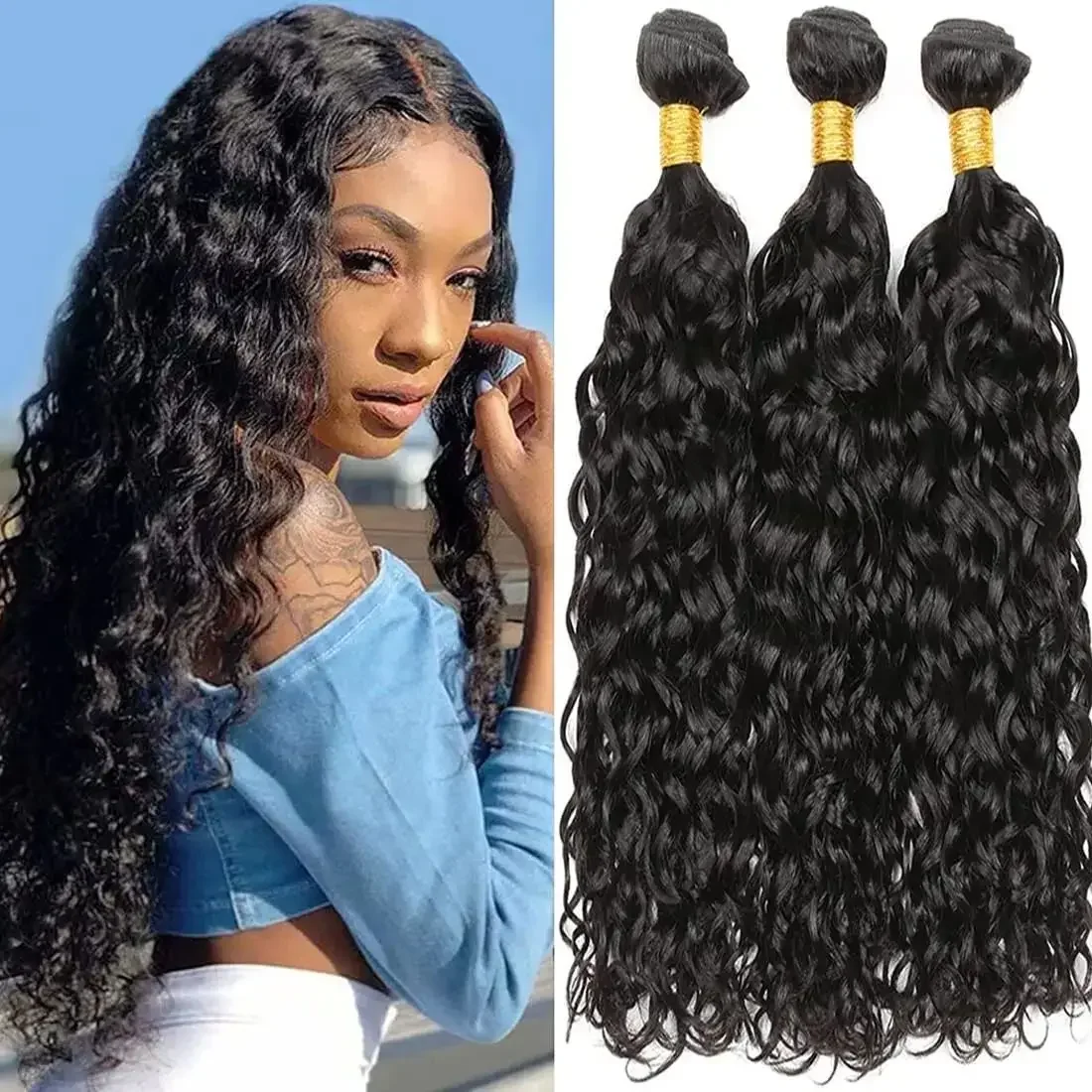 Brazilian Water Wave Human Hair Extensions Bundle_voghion.com