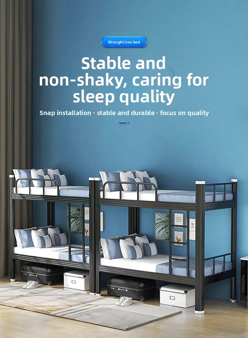 product hot selling luxury dormitory iron bed ladder durable simple double bunk staff modern design style metal frame school furniture-1