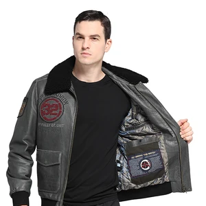 Manufacturers Wholesale Italian Luxury Men's Black Genuine Leather Waterproof Winter Bomber Jacket Fur Stand Collar Seamless