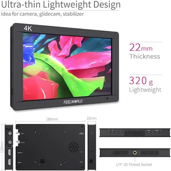FEELWORLD FW703 On-Camera Field Monitor, F970 Battery Plate, Multi-Power Supply, for Cinema Production, Factory Price detail image