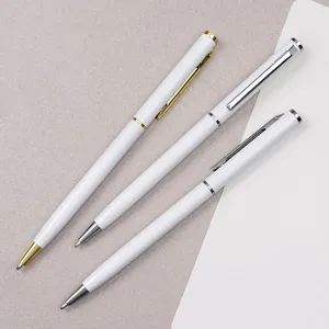 Elegant White Business Ballpoint Pen Hotel Company Promotion Gift Personalized Custom Logo High Quality Slim Thin Metal Ball Pen