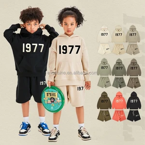 Kids 340g Fleece Apparel Set Customizable Hoodie and Shorts with 1977 Design Heavyweight Cotton Street Style