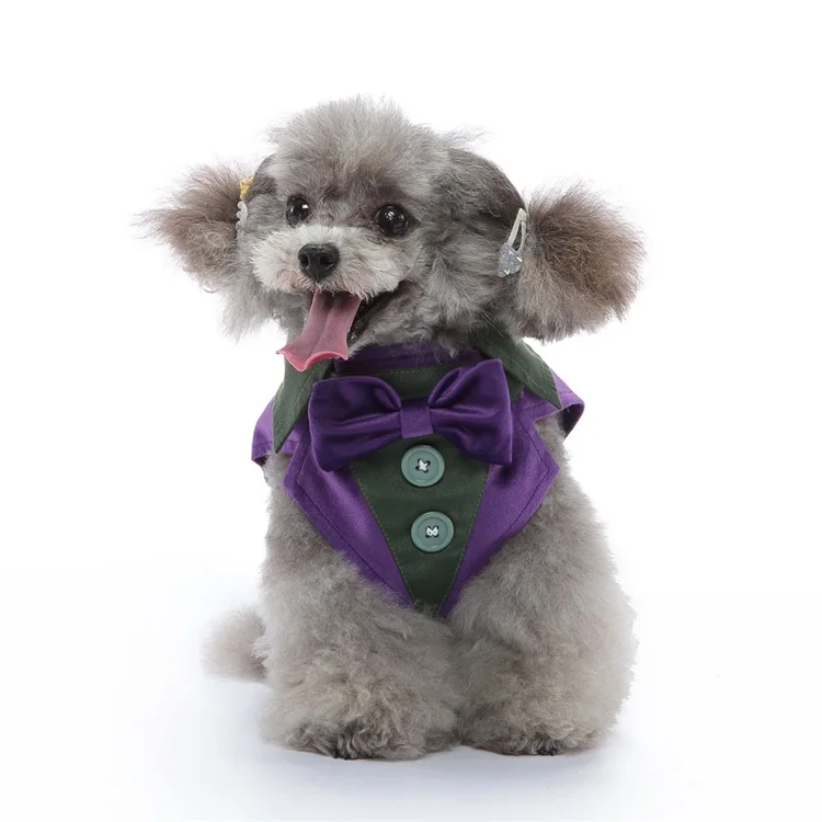 High Quality Modern Solid Cotton Polyester Dog Formal Dress Elegant Dog  Suit and Tie Purple Pet Apparel