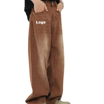 Wholesale Hot Sale Men Fashion Denim Jeans Washed Straight Wide Leg Plus Size Men Baggy Custom Jeans Pants for Men